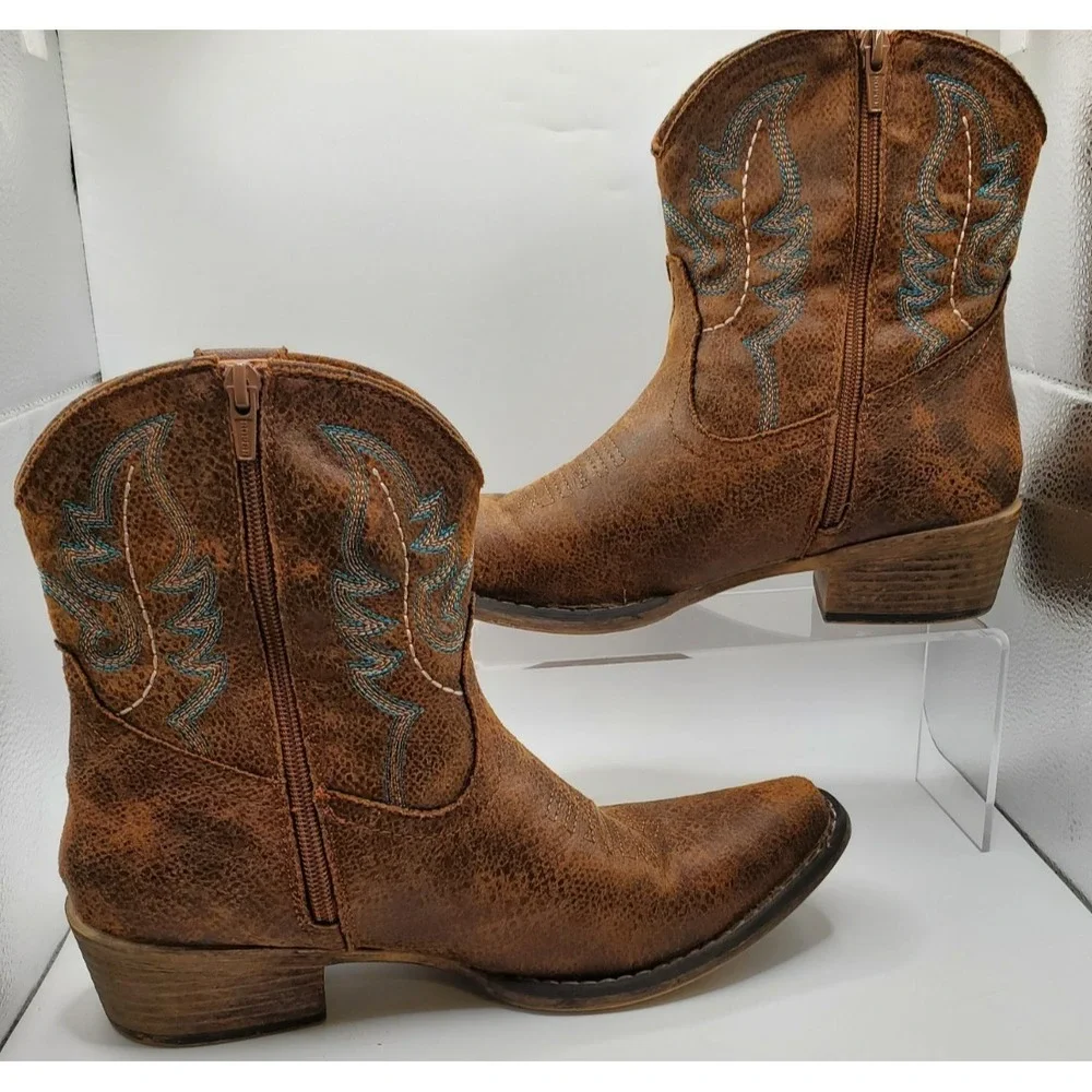 Roper Women's Vintage Western Booties Size 8.5 Snip Toe Side Zip